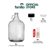 Famillo 1-Gallon Glass Carboy Fermentation Container for Home Brewing Wine & Beer w/ Free Sanitizer