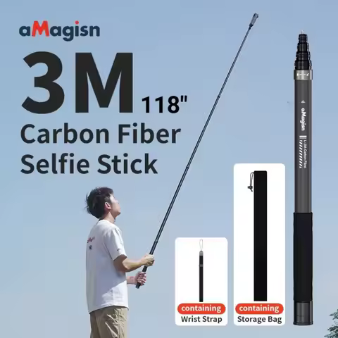 aMagisn 3M / 1.2M Invisible Selfie Stick Carbon Fiber Extended Freely Retractable For Gopro Max / In