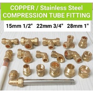 Copper Brass Stainless Steel Compression Tube Fitting Pipe 15mm 22mm 28mm