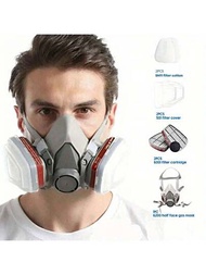 1片呼吸器口罩可重複使用,附帶過濾器/護眼鏡,可防化學物、灰塵、樹脂、砂磨、拋光、噴漆、焊接和木工操作