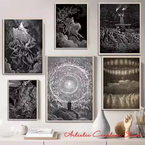 Satan In Paradise Lost Vintage Poster Sun-Glorified Souls Reproduction Gustave Dore Canvas Print Pai