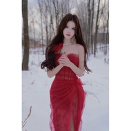 DR9 RED Mesh LACE DRESS WITH BODY FOR PARTY, WEDDING, LUXURY EVENTS