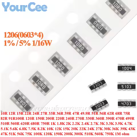 100pcs/lot 1206 0603*4 Network Resistor 1% 5% 1/16W 20 22 30 33 36 39 47 49.9 51 56 68 75 82 100 120