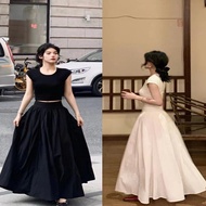 法式气质套装女修身短袖T恤夏季甜辣大裙摆a字裙半身裙时尚两件套French Style Set Women's Slim Fit Short sleeved T-shirt Summerliuqian