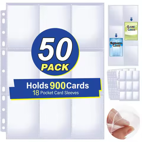 Double-Sided 9 Pocket Trading Gaming Card Sleeves A4 Storage Album 3 Ring Binder Pages Card Collecti