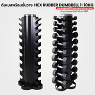 Hex Rubber Dumbbell 1-10kg   With Rack ดัมเบลพร้อมชั่นวาง