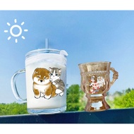 Ciao Cat glass cup lolita cup with handle and straw lid 140ml 400ml C29U19 cute cartoon