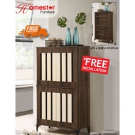 HOMESTAR.NEW 4 DOOR WOODEN SHOE CABINET IN 2 TONE OAK TALL [ASSEMBLED]