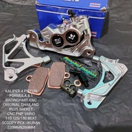 KALIPER + BREKET CNC 4 PISTON BIGPOT AXIAL PNP BEAT SCOOPY VARIO 110 125 150 PCX KALIPER 4 PISTON BI