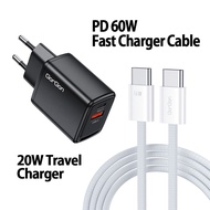 GORGON Charger Iphone Usb-C to Usb-C PD 60W + Adaptor 20W Fast Charging (1 PAKET) Untuk Iphone 15 16