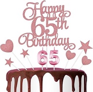 65th Happy Birthday Cake Decorations, 65th Cake Numeral Candles Glitter Cake Topper for Birthday Ann