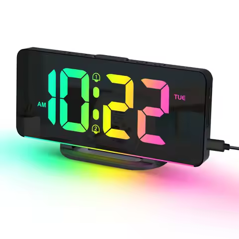 RGB Digital Alarm Clock with RGB Mood Light 2 Alarm Night Mode Unlimited Snooze Table Clock 12/24H O