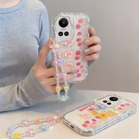 3D Rabbit Flower Bracelet Chain Casing For Google PIXEL 10 9 8 7 PRO XL 8A 7A PIXEL9 PIXEL8 PIXEL8A 