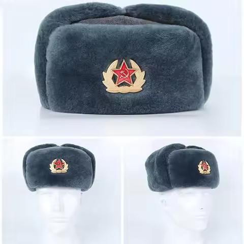 High-Precision Replica Soviet Russian Ushanka Cotton Hat M69 Red Army Star Gray Winter Hat with Line