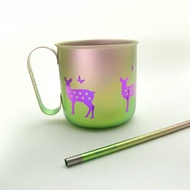 【日本製 Horie】合購-純鈦馬克杯-悠然紫鹿+純鈦吸管-浪漫粉