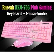 ชุดมีไฟ เมาส์ คู่ คีย์บอร์ด Keyboard + Mouse Combo สีชมพู  Razeak RKM-705