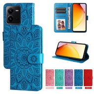 New Phone Case For Vivo V25 V25E Sunny Flower Magnetic Leather Wallet Card Slot Flip Cover Casing