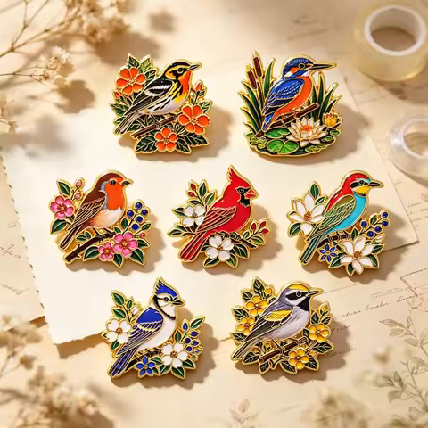 7pcs/Set Garden Birds Enamel Pin Vivid Cardinal Kingfisher Brooch Pines Lapel Pins Badge on Backpack