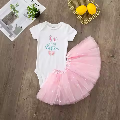 My First Easter Baby Girl Tutu Dress Outfit Infant Tutu Set Cake Dress+ Baby Romper 1st Easter Best 