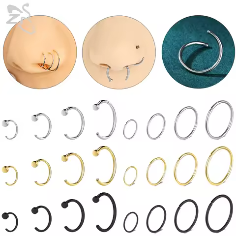 ZS 1PC Open Hoop Ring Nose Piercing Stainless Steel Nose Clicker Ear Helix Piercings Cartilage Earri