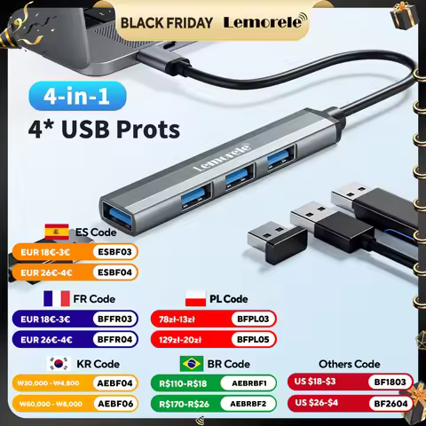 Lemorele USB C Hub USB Hub 3.0 long cable OTG 4 Port Type C HUB Multi Splitter Adapter Laptop Access