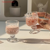 (Takashiflower) Korean Style Engraved Embossed Small Goblet Glass Cup For Soju Sake Liquor Short Ste