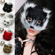 Halloween Furry Fox Mask Plush Half-Faced Cat Mask Party Ball cos Dress Up Plastic Animal Mask