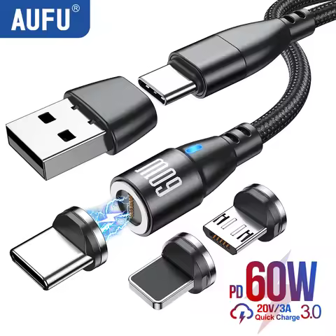 AUFU 60W Magnetic Cable Fast Charging For Mobile Phone Magnet Charger Wire Cord Micro Type C Cable F