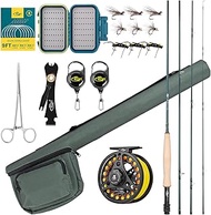SF Fly Fishing Rod Combo 4Piece 3wt 7.6ft, 4wt 8ft, 5/6/7/8wt 9ft Emerald Green 24T Carbon Fiber Rod