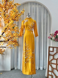 ÁO DÀI CHO MẸ BÀ SUI GIA LỤA VÂN GỖ ĐÍNH KÉT HOA NỔI CAO CẤP SANG TRỌNG MẶC TẾT LỄ CƯỚI MÀU ĐỎ HỒNG