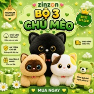 Teddy bear set of 3 cute and soft ebony cats, Siamese cats, and calico cats