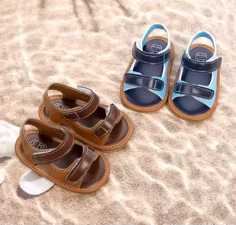 Meckior Baby Boy Sandals Soft Sole Double Velcro Non-Slip Open Toe Toddler First Walkers
