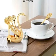 GLITZLYN Swan Base Stand Spoons, Stirring Mixing with 6 Spoons Swan Spoons,  Table Decoration Creati