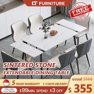 IT-store Extendable Sintered Stone Dining Table Set | Nordic Marble &amp; Chairs | For HDB BTO Condo