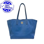 Preloved MCM Blue Leather Large Tote Bag Original