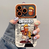 Sarung iPhone Tetingkap Besar Pakcik Berjanggut Kartun Serasi dengan iPhone 16 Pro Max/15/17 Pro/14 