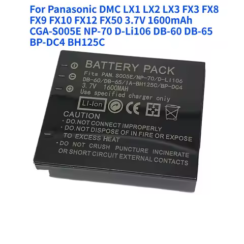 For Panasonic DMC LX1 LX2 LX3 FX3 FX8 FX9 FX10 FX12 FX50 3.7V 1600mAh CGA-S005E NP-70 D-Li106 DB-60 