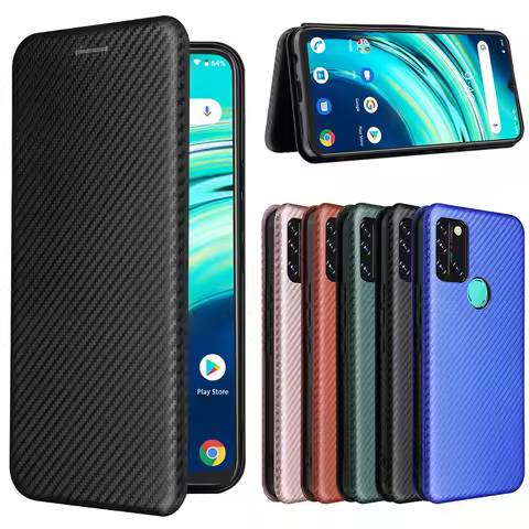 For Umidigi A9 Case Luxury Flip Carbon Fiber Skin Magnetic Adsorption Shockproof Case For Umidigi A9