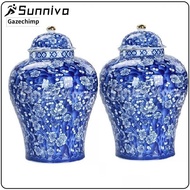 2x Chinese Style Porcelain Ginger Jar Temple Jar Glazed