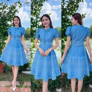 Kety Smile ชุดเดรสผ้าทอคอจีน แต่งโบว์หน้า กระโปรง8ชิ้น สวยหวานมากๆค่ะ งานอัดกาว ทั้งชุด ทุกชิ้น ซิปซ