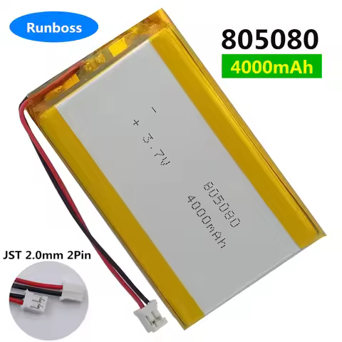 1-10 PCS JST 2.0mm 2Pin 3.7V 4000mAh 805080 Lithium Polymer LiPo Rechargeable Battery cells For MP3 