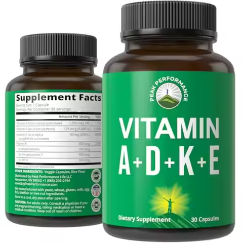 Vitamins D 5, 000 iu + A + K + E All in 1 Easy to Swallow Vegan Capsule. ADK Vitamin Supplement with