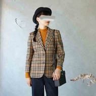 尋寶古著-DAKS英倫經典卡其格紋修身毛料西裝外套