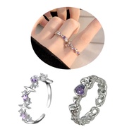 Zuo 2 Pieces Adjustable Rings Purple Rhinestone Engagement Rings Y2K Aesthetic Rings