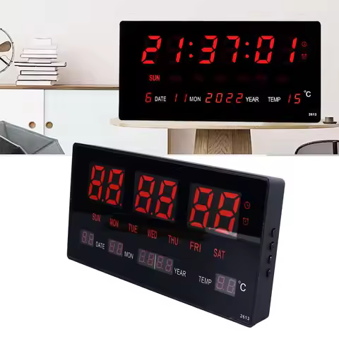LED Digital Clock Large Digital Wall Clock Hourly Chime Function Backlight Calendar Digital Clock Re