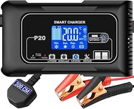 HTRC Car Battery Charger, 12 V/20 A & 24 V/10 A, Car Charger and Maintainer for Car Charger, Car Bat