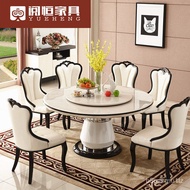 YQ Yuevergrande Marble round Dining Table European Chair Combination Dining Table White Simple Modern Dining Table with