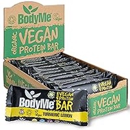 BodyMe Organic Vegan Protein Bar, Raw Turmeric Lemon, 12 x 60 g Vegan Protein Bar, Gluten Free, 16 g Complete Vegan Protein per Snack, 3 Proteins, Essential Amino Acids, Fitness Bar