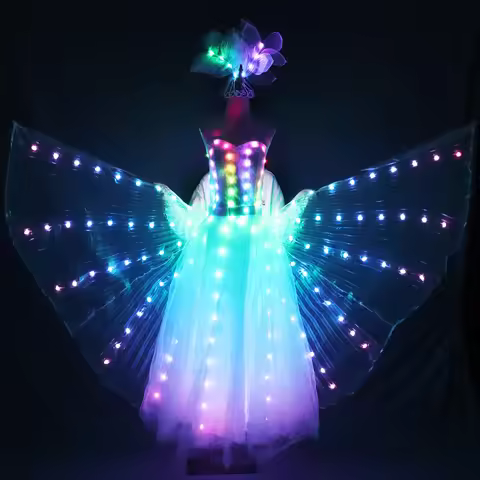 LED Wedding Dress Luminous Suits Light Clothing Glowing Wedding Skirt LED Wings For Women Ballroom D