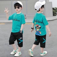 GOFATOO ชุดเด็กผู้ชาย5ขวบ เสื้อเชิ้ตเด็กผู้ชาย ชุดเด็กชุดเด็กผู้ชายแขนสั้นเด็กโตกีฬาแบบเกาหลีชุดสองช